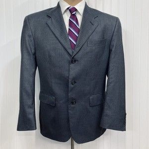 CHAPS Blazer Mens 38 Suit Jacket Blue Check Wool Three Button RL Sport Coat 38S